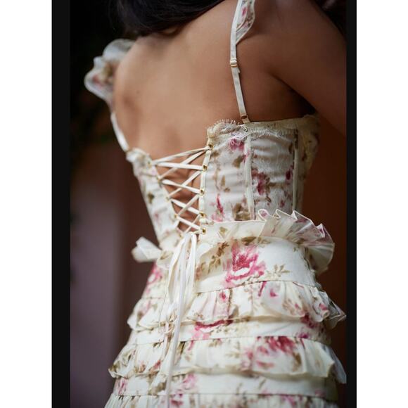 V. Chapman The Fiorenza Dress in English Rose Size 2 Midi Floral Corset Lace - Picture 6 of 13